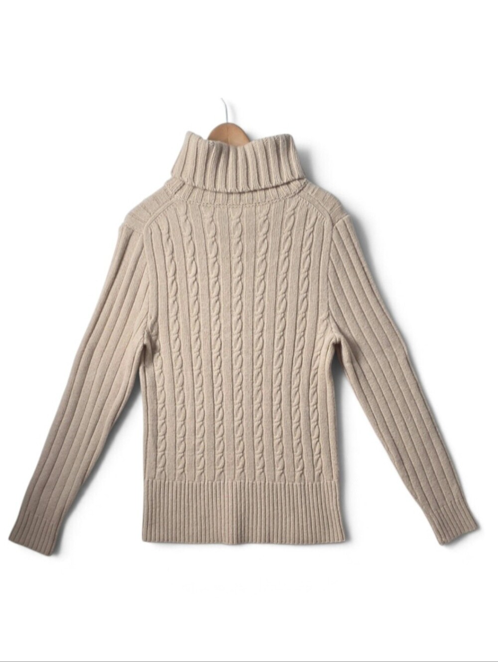 Vintage J.Crew Cable Knit Turtleneck Sweater Beige XL (Fits Like S/M - See Below